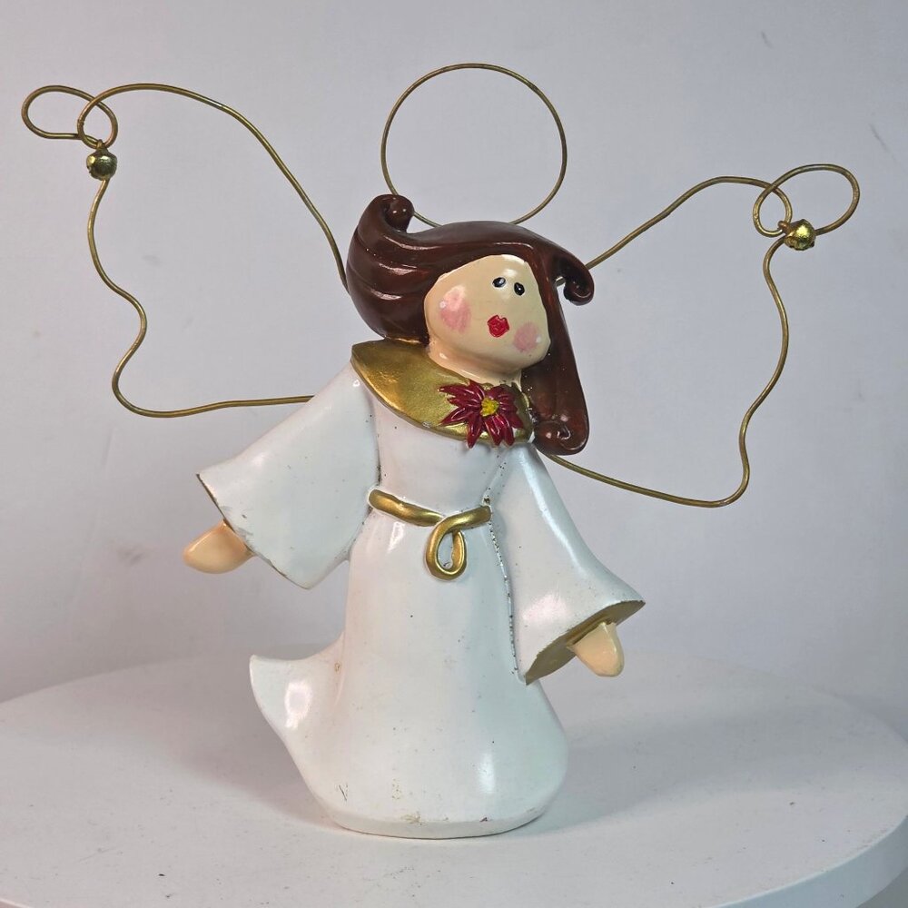Handmade Hug A Me Angel Figurine With Gold Wings 6" Tall Vintage Collectible